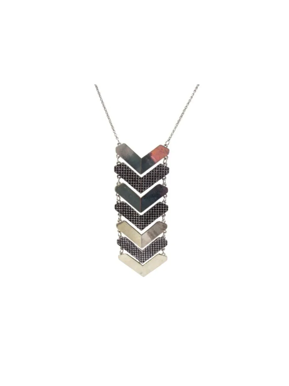 Chevron Statement Necklace with Silver Tone Metal Black Detail Adjustable Chain
